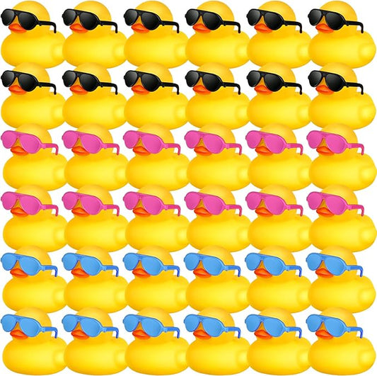 Chivao 36 Pcs Mini Rubber Ducks with 36 Sunglasses Rubber Ducks in Bulk Bathtub Duckies Toys for Kids Christmas Valentine Gifts Birthday Party Favors Cruise(Yellow,Multicolor Sunglasses)