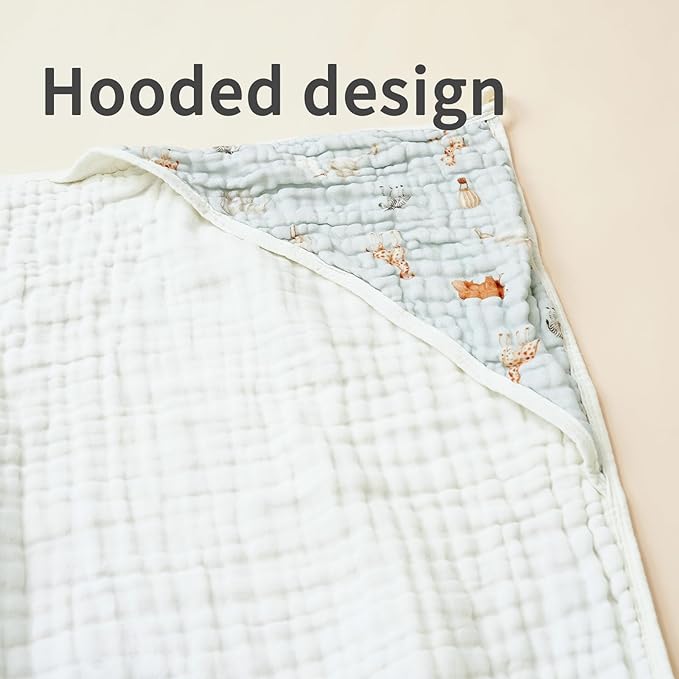 Muslin Hooded Baby Towels,2 Pack Baby Bath Towels,Large 31.5x31.5Inch,Hooded Towels for Baby and Infant,Soft&Absorbent(Elephants and Dinosaurs)