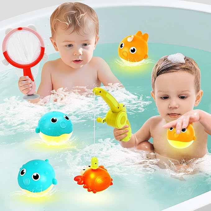 Light Up Bath Toys for Kids Ages 1- 3,7PC No Holes Baby Shower Bath Toys Set,Fun Magnetic Fishing Game Bathtub Toy,Birthday for Toddler Boys Girls 1 2 3 4 5 6 Old Year