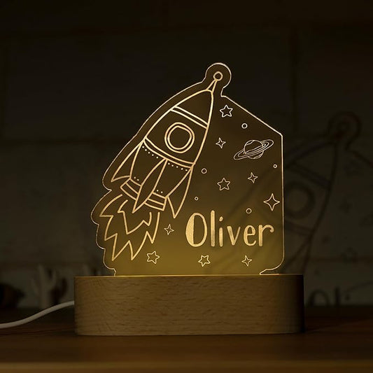 Night Light for Kids Room Personalized, Nursery Room Decor, Custom W/Name, Bedside Lamp, Birthday Gifts for Boys and Girls, Space