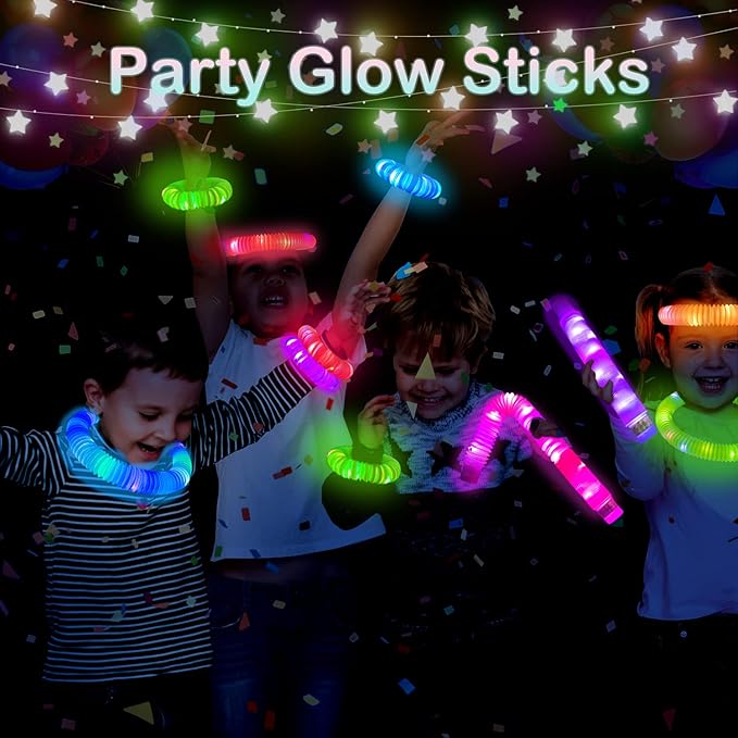 24 PCS Light Up Party Favors Supplies for Kids 4-8-12,Bulk Christmas Glow Sticks Bracelet Necklace Accessories for Toddlers,Birthday Return Gifts,Classroom Treats Goodie Bag Stuffers for Boys Girls