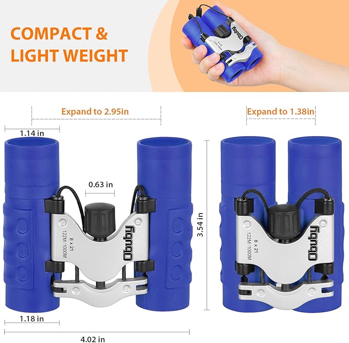 Obuby Real Binoculars for Kids Gifts for 3-12 Years Boys Girls 8x21 High-Resolution Optics Compact Toy Binocular for Bird Watching,Travel, Camping