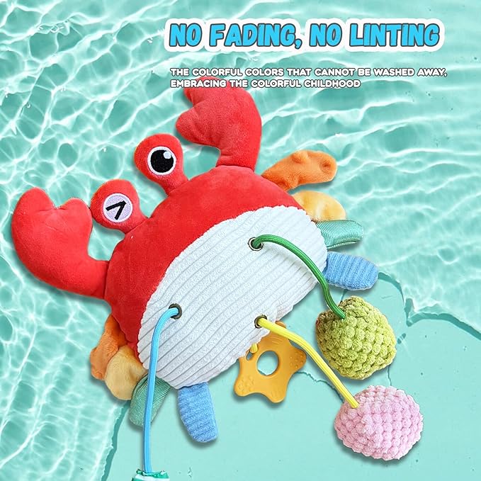 Baby Toys for 3 6 9 12 Months, Bassinet Toys for Infant & Toddlers, Crib Stroller Hanging Doll for Stimulating Baby’s Senses and Developing Motor Skills (Crab)