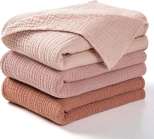 lulumoon Muslin Swaddle Blankets for Baby: Lightweight & Breathable Receiving Blankets for Hospital - Neutral Registry Gift for Newborn 3pack (Chestnut)