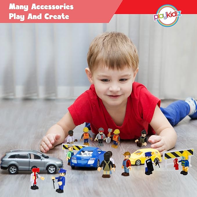 12 Toy Action Figures & Accessories, 2 Inch Play People Construction and Community Worker Figurines - Pretend Play Toys for Kids 3+ (28Pcs)