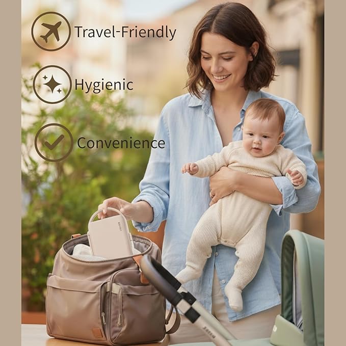 MOTHER-K Travel Baby Bottle Drying Rack Set - Baby Bottle Cleaner Kit with Mini Silicone Bottle Brush, Portable Bottle Drying Rack for Home and Travel (Cream)