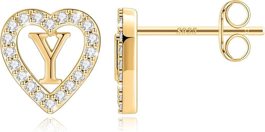 Anoup Christmas Gifts for Grandkids Girls Earrings - S925 Sterling Silver Post CZ Hypoallergenic Stud Heart Initial Earrings for Women Kids Jewelry Stocking Stuffers for Teen Girls Birthday Gifts