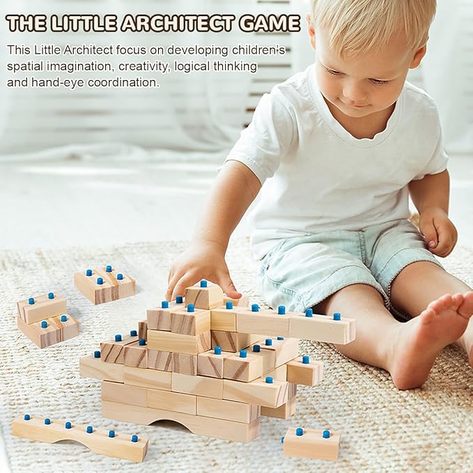 Wooden Building Blocks for Toddlers Ages 3 4 5 6 Years Old - 300 Pcs Wooden Blocks Little Architect Construction Toy for Boys & Girls, Kids Montessori Wooden Building Blocks Stacking Toy