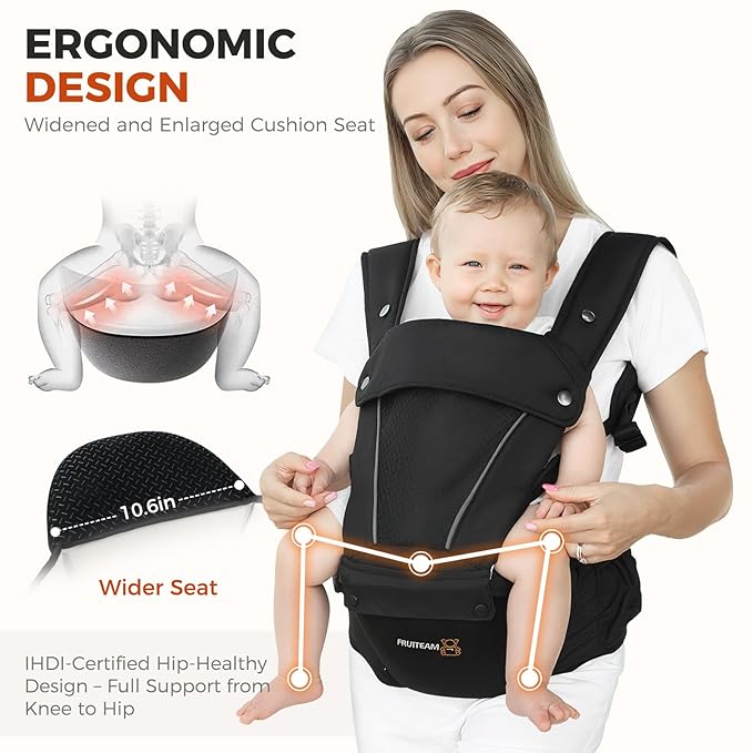 FRUITEAM Baby Carrier, Upgraded Adjustable Knob, 6-in-1 Baby Carrier Newborn to Toddler, Safety-Certified Baby Hip Seat Carrier, Perfect for Travelling Shopping Breastfeeding