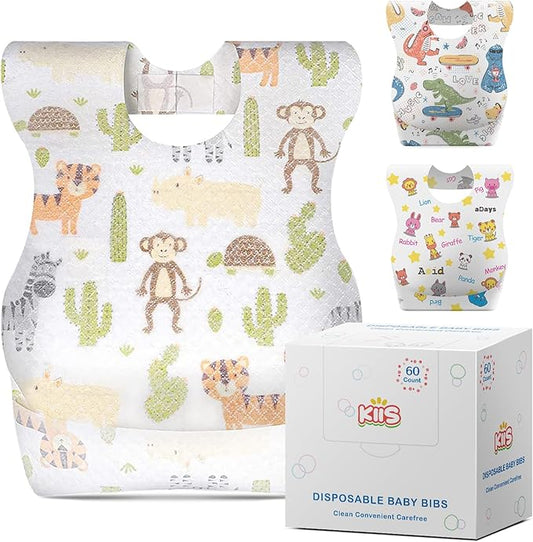 KIIS Disposable Baby Bibs for Baby Boys and Girls - Individually Packaged - Hygienic, Soft and Leakproof (20 PCS / 60 PCS)