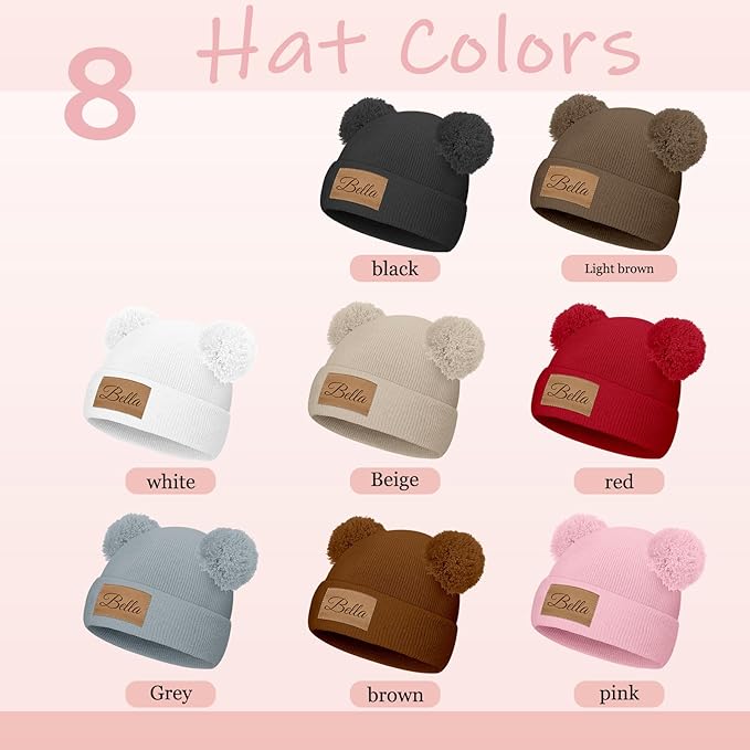 Custom Baby Beanies Personalized Toddler Winter Hats Name Leather Patch Kids Knit Warm Hat for Infant Boys Girls Adult