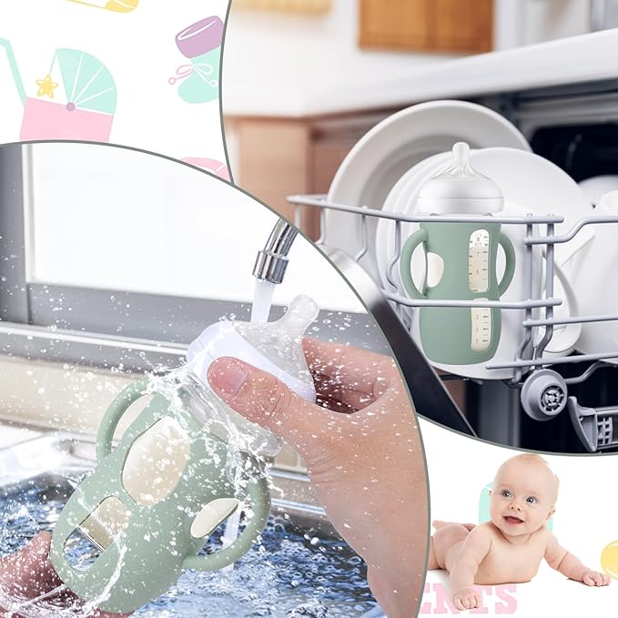 BUSOHA 3 Pack Silicone Sleeves for Avent Baby Bottles - Anti Breakage Baby Bottle Holder with Handle for Avent Natural Glass Baby Bottles,Compatible with Avent Baby Bottle,8 OZ