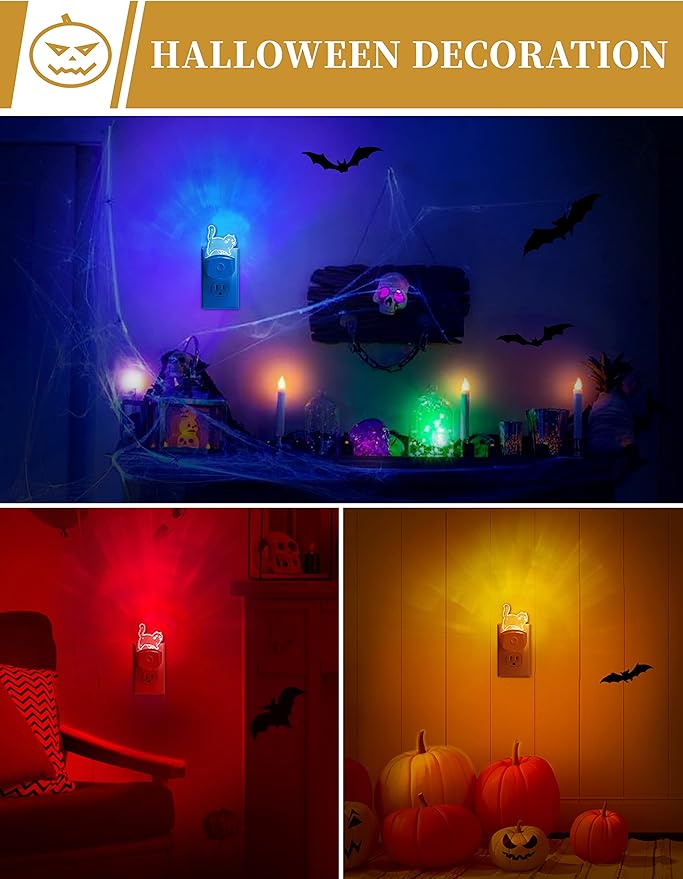 DORESshop Cat Night Light [2 Pack], Kids Night Light with 8-Color RGB, Plug in, Dusk-to-Dawn Sensor, Rainbow LED Baby Night Light for Bathroom, Cute Room Decor,Boys Girls Gift