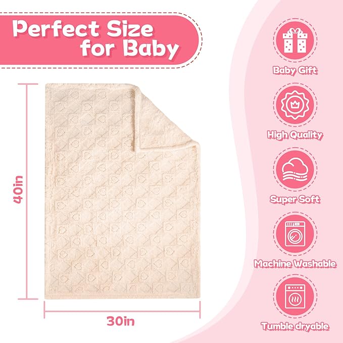 Ultra Soft Fleece Baby Blanket,Swaddle & Receiving Blankets for Newborn Infant, Lightweight Breathable Nursery Nap Blanket for Crib Stroller, for Boys & Girls Heart Checkered 30"x40" Beige