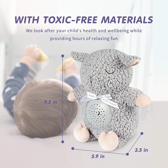 BEREST Baby Sleep Soother with Projector Night Light, Teddy Bear Sheep Musical Plush Toy with White Noise, Heartbeat, Shushing, Lullabies for Newborns, Boys & Girls Infants Shower Gift