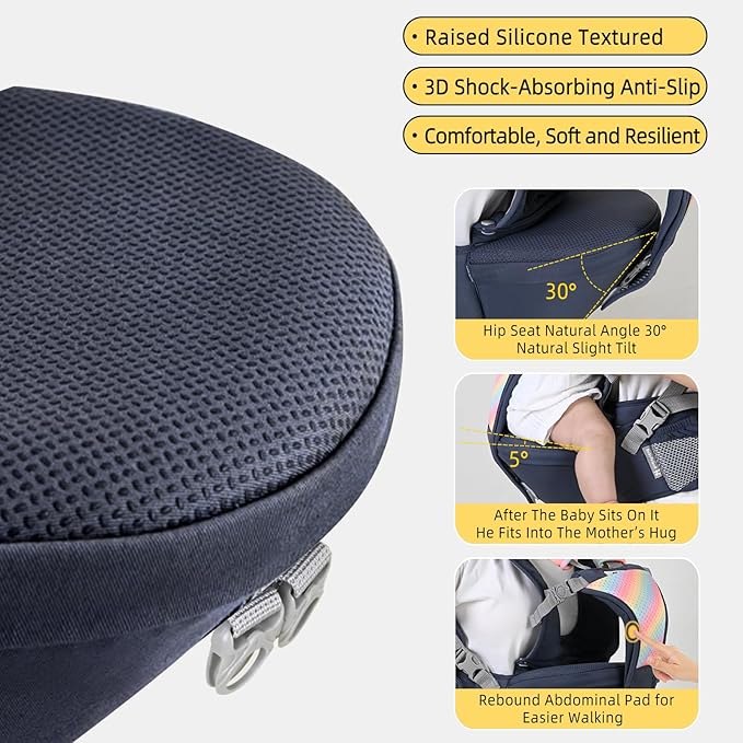 AIBABY Baby Carrier - Adjustable & Detachable Hip Seat, Ergonomic Lumbar Support, Breathable Airflow Design, Hands-Free Infant Carrier for Newborn to Toddler (7-44 lbs), All Seasons (Black)
