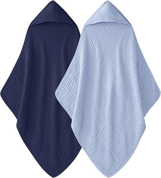 Hooded Baby Towels for Newborn - 2 Pack, 100% Muslin Cotton, Baby Bath Towels with Hood, Soft and Absorbent for Boys, Girls Infant, Toddler and Kids, Large 32x32 Inches, Newborn Essential