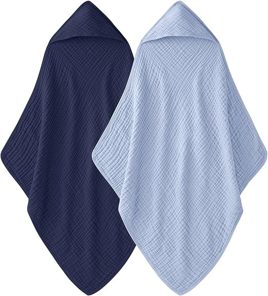 Hooded Baby Towels for Newborn - 2 Pack, 100% Muslin Cotton, Baby Bath Towels with Hood, Soft and Absorbent for Boys, Girls Infant, Toddler and Kids, Large 32x32 Inches, Newborn Essential