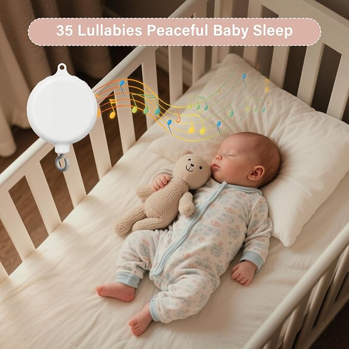 Crib Mobile for Girls - Pink and White Unicorn & Weather Theme, Mobile for Crib with 35 Lullabies & 3 Modes Music Box, Nursery Decoration for Infant Soothing & Sleep