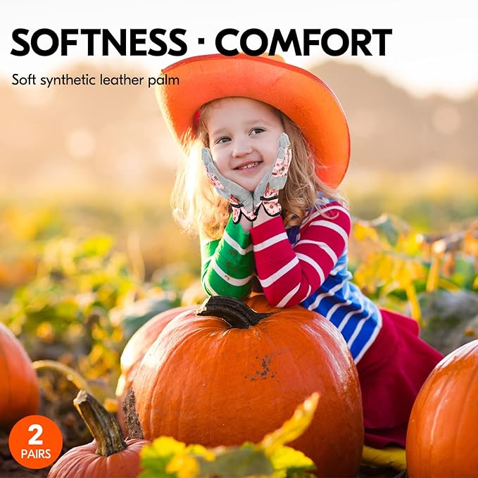 Vgo... 2Pairs 5-6 Years Old Kids Gardening,Lawning,Working DIY Gloves(Size KID:M,2 Color,KID-MF3561)