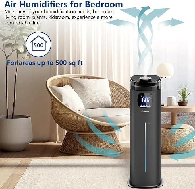 Large Humidifiers for Bedroom, 9L/2.5Gal Ultrasonic Cool Mist, Easy Clean Humidifier with 350ML/H Large Mist Speed, Quiet, Suitable for Kids Room Plant Yoga (Square W)