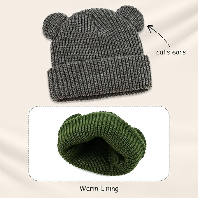 Toddler Boy Winter Hat Baby Knit Beanie Girl Warm Hats Kid Bear Ear Beanies for Cold Weather