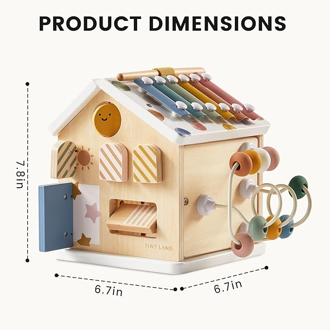 Tiny Land 9-in-1 Wooden Activity Cube, Montessori Baby Activity Center for 1+ Year Old, Educational Toy for Toddlers, Ideal Gift for Boys and Girls (Morandi)