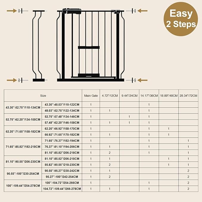 Extra Wide Dog Gates for Doorways 81.1"-90.55" Extra Wide Dog Gate with Door,Baby Gate with Cat Door Pressure Mounted Pet Gate