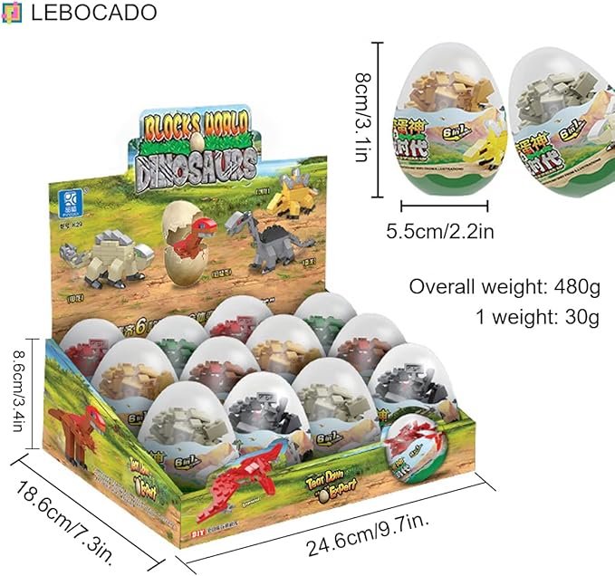 Mini Building Block Sets,12 Pack Dinosaur Toys Building Blocks, 6 in 1 STEM Toys Eggs Building Sets, Party Favors for Kids Goodie Bags Prizes Birthday