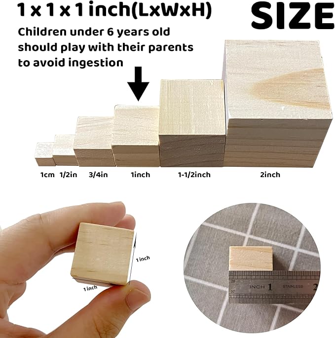 Unfinished Wooden Cubes,Pack of 50 Wood Blocks for Crafting,1 Inch Wood Square Blocks for Crafts Making & DIY Projects & Decor