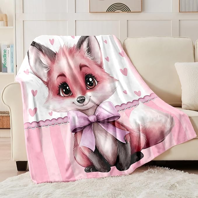 Personalized Baby Blanket for Girls, Custom Baby Blanket with Name, Soft Cozy Personalized Name Blankets for Kids, Customized Fox Blanket for Infant Toddler Birthday Christmas