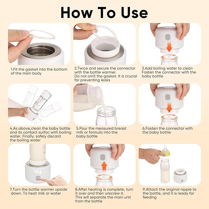 Baby Bottle Warmer, Maypott Portable 3 Minutes Fast Milk Warmer for Travel with 4 Selectable Temperature & Burn Protection, Leak-Proof & Safe Rechargeable Bottle Warmer for Breastmilk, Formula, Water