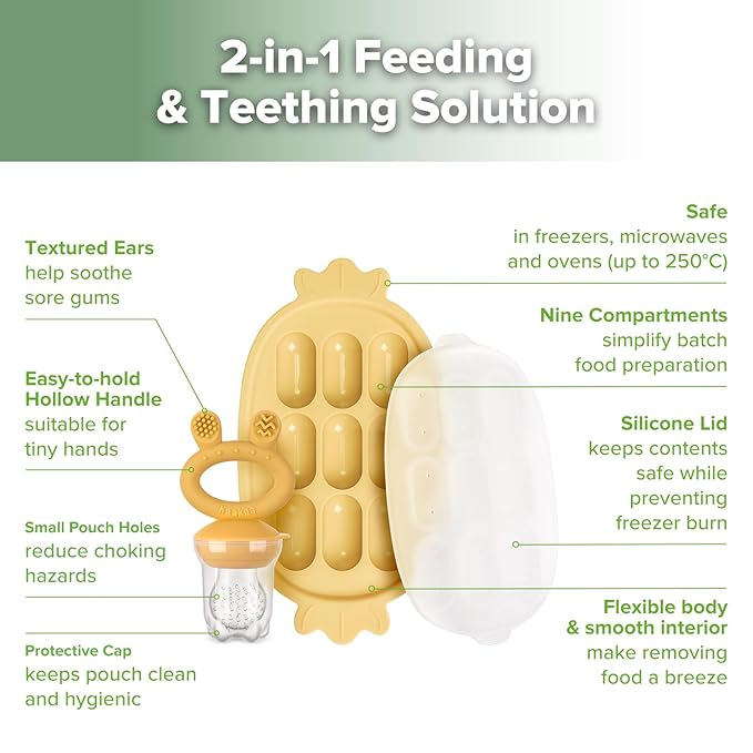 Haakaa Baby Fruit Food Feeder & Silicone Nibble Tray Combo - Breastmilk Popsicle Mold for Baby Cooling Relief, BPA Free Baby Mesh Feeder for Infant Self Feeding