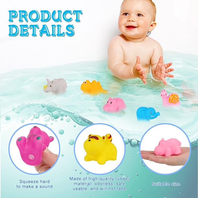 Chivao 50 Pcs Baby Bath Toys Bulk Infant Water Float Squeak Rubber Bathtub Pool Toy for Toddlers Kids Baby Shower Party Favors Birthday Gifts, Ocean Animals, Random Style(Jungle Style)