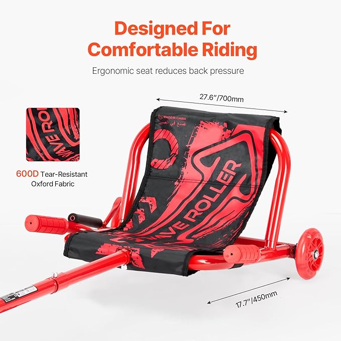 VEVOR Ride on Scooter, Load Capacity of 198 lbs, Swing Side-to-Side for Amazing Ride Powered by Zig-Zag Motion, Ride on Drifting Toy for Ages 10+, Rides on Any Hard Surface for Indoor & Outdoor, Red