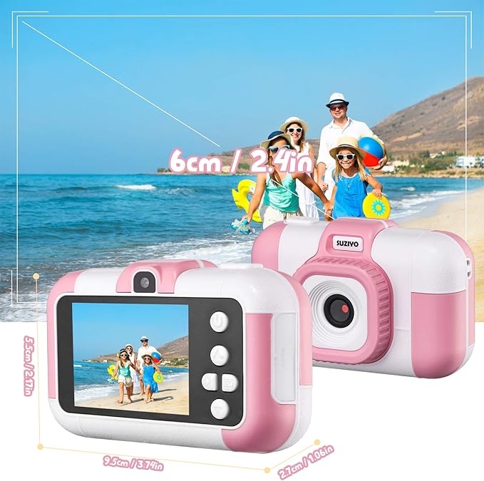 Kids Camera, SUZIYO Children Digital Selfie Video Camcorder 1080P Dual Lens 2.4 Inch HD, Birthday Christmas Electronic Gifts Toys for Age 3-9 Years Old Toddlers Girls Boys with 32G TF Card,Pink
