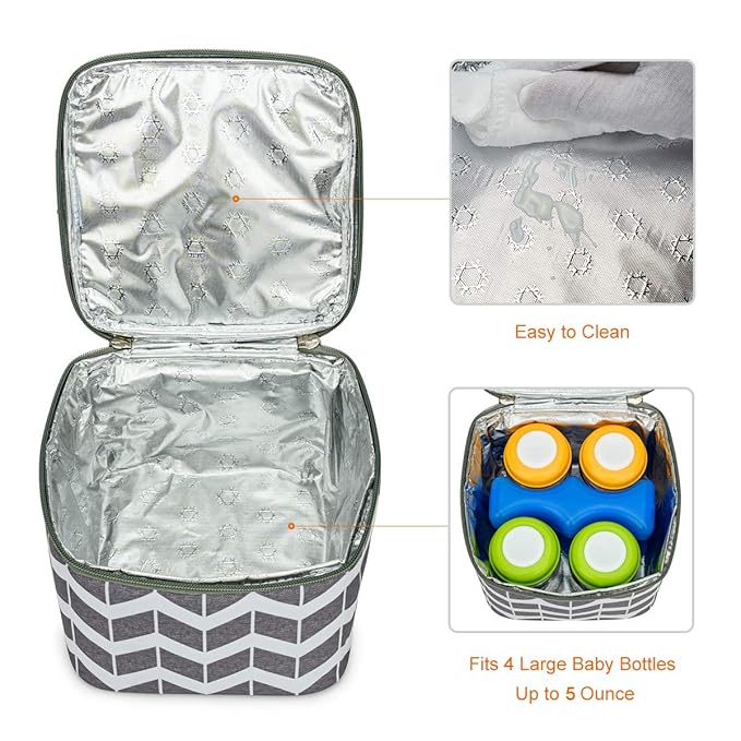 BreastMilk Cooler Bag with Ice Pack Fits 4 Large Baby Bottles Up to 5 Ounce, Baby Bottle Cooler Bag Great for Nursing Mom Daycare