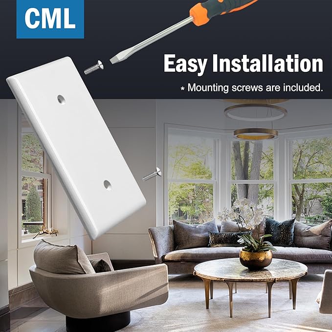 CML Oversized Blank Wall Plate, 6 Pack Jumbo Blank Outlet Covers, 1-Gang No Device Switch Plates, Over-Size 3.5” x 5.5”, Impact Resistant, Gloss White, ETL Listed