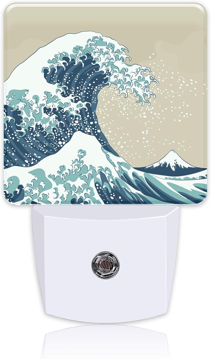 Plug in Night Lights Japanese Great Wave Nightlight Plug Into Wall Dusk to Dawn Sensor LED Night Light for Kid Girls Boys Women Men Room Decor, Hallway, Kitchen, Bathroom, Nursery, Stairs