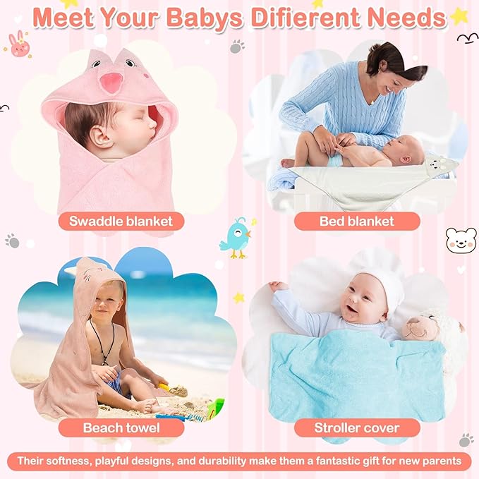 15 Pack Hooded Baby Towels, 5 Packs Soft Baby Bath Towels with Hood for Babies, 10 Packs Baby Washcloths for Newborns, Toddlers, and Kids- Absorbent, Baby Stuff Shower as Best Gifts for Boys and Girls