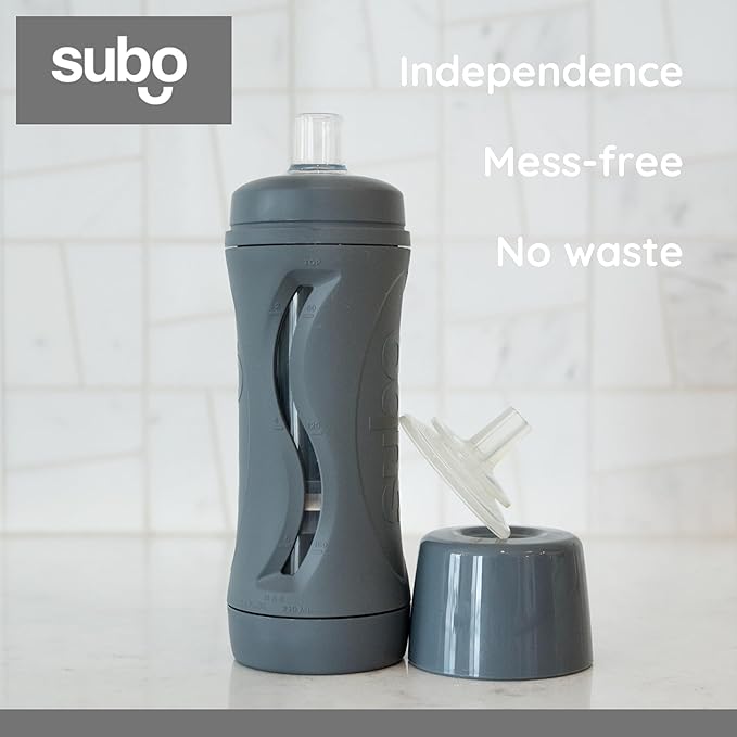 Subo Baby Food Bottle | No Mess Baby Toddler Self Feeder | Squeeze Free Design for Purees, Smoothies, Yogurt, Oatmeal, or Thickened Liquids | Reusable Silicone Washable Cup (Charcoal)