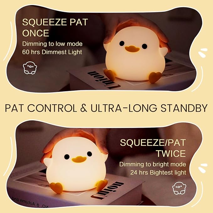 Cute Duck Night Light, Dodo Duck Lamp, Bean Shape, LED Squishy Novelty Ducky Light, Food Grade Silicone Dimmable Nightlight, Light Up Duck Gifts, Baby Kids Nursery Room College Dorm Décor