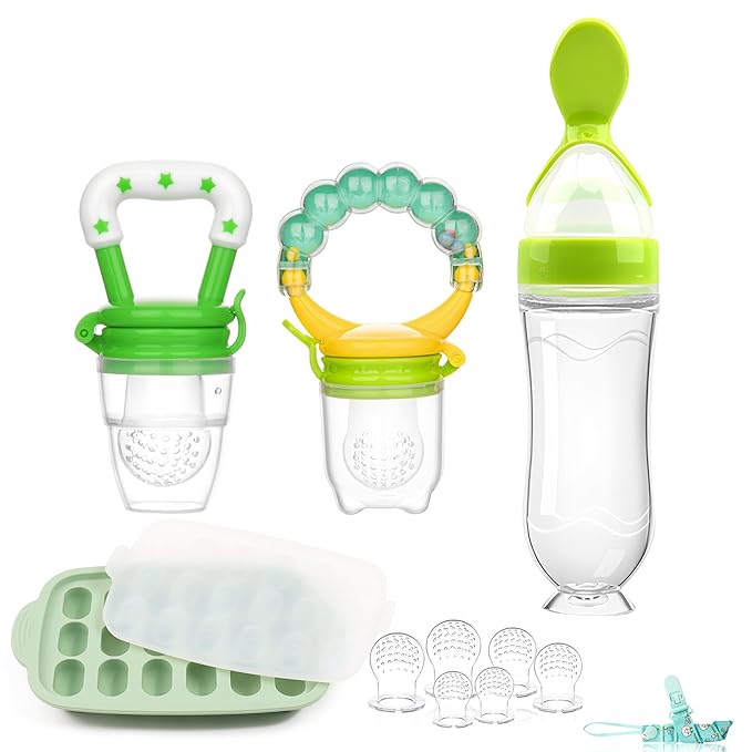 Baby Fruit Feeder & Baby Breastmilk Popsicle Molds-WAJIAYON Silicone Babies Food Freezer Tray Storage Containers, Infant Food Pacifier Feeder and Teether Infant Teething Feeders