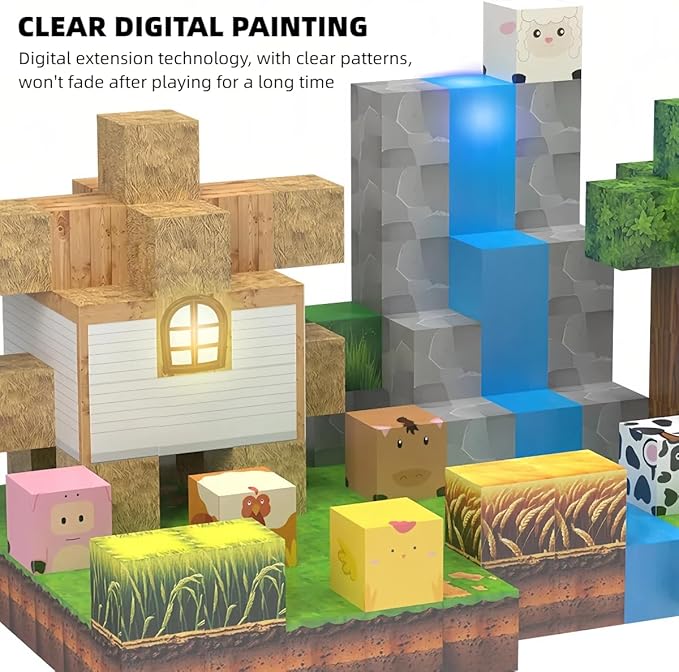 138 Pcs Magnetic Building Blocks, Enhance STEM Learning, Creative Play & Logical Thinking, Durable & Vibrant Color with Light Up Blocks, Ideal for Classroom & Screen-Free Entertainment (Forest Farm)