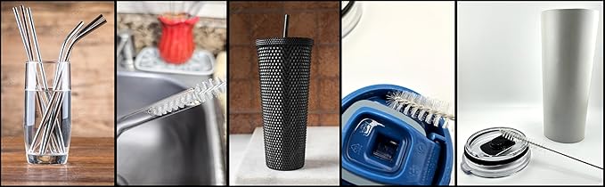 Strong 'n Flex Nylon Straw Cleaner Brushes – Fan-Shaped End for Tight Spaces, Ideal for Reusable Straws, Water Bottles, Sippy Cups & Pipes – Includes Zippered Pouch – 10" Long – Set of 3