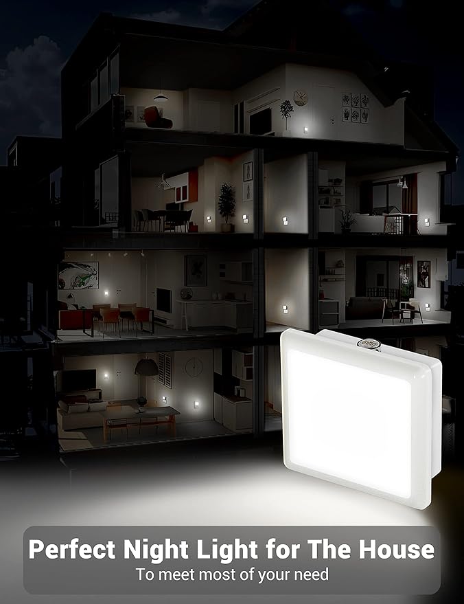 LED Night Light, JandCase Night Light Plug into Wall with Light Sensors[4 Pack], 5000K Daylight, Small Nightlight for Kids Bathroom,Hallway,Dinning Room,Kitchen