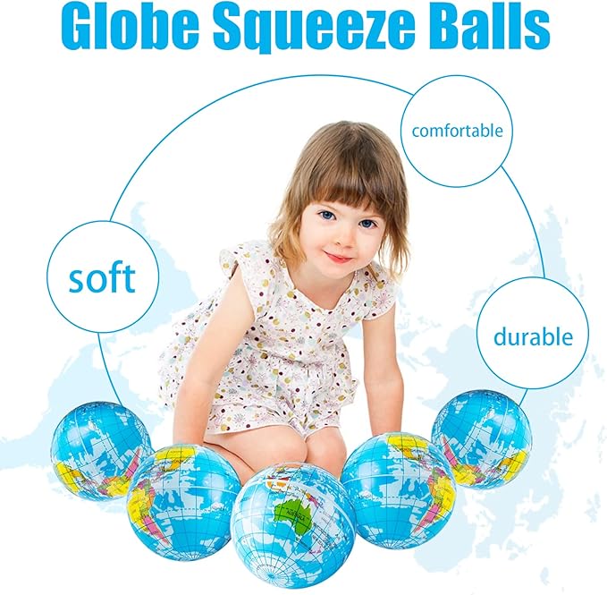 24 PCS Globe Squeeze Balls,2.5 Inch Globe Bouncy Ball Earth Squishy Ball,Mini Foam Globe Squeeze Stress Balls