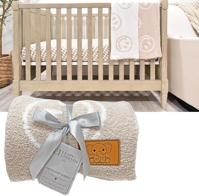 Smiley Face with Lightning Bolt Eyes Baby Blanket 28"x40" - DreamSoft Throw for Crib, Stroller or Car Seat -Receiving Blanket/Newborn Nursery Gift for Toddler, Infant, Kids, Boys & Girls (Tan/White)