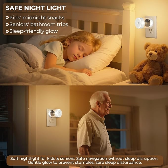 LED Night Lights,Dimmable Night Lights Plug into Wall with Dusk to Dawn Sensor,Touch Control 3-Color Temperature (3000K/4000K/5000K),Adjustable Brightness 100%-10%, for Bathroom,Nursery,Hallway,2 Pack