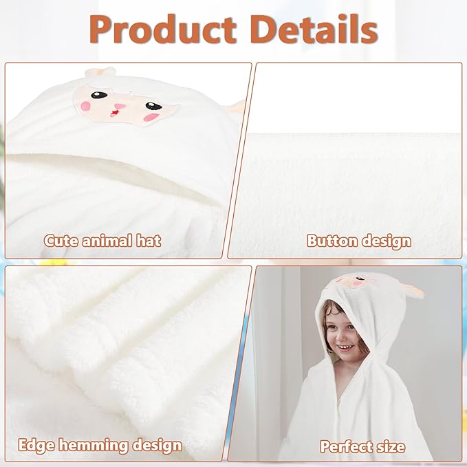 2 Pack Hooded Towel, 27.5 x 55 inch Absorbent Bath Towel for Babies, Soft Toddler Bath Towel, Thick Toddler Towels with Hood for Girls Boys,Yellow and White